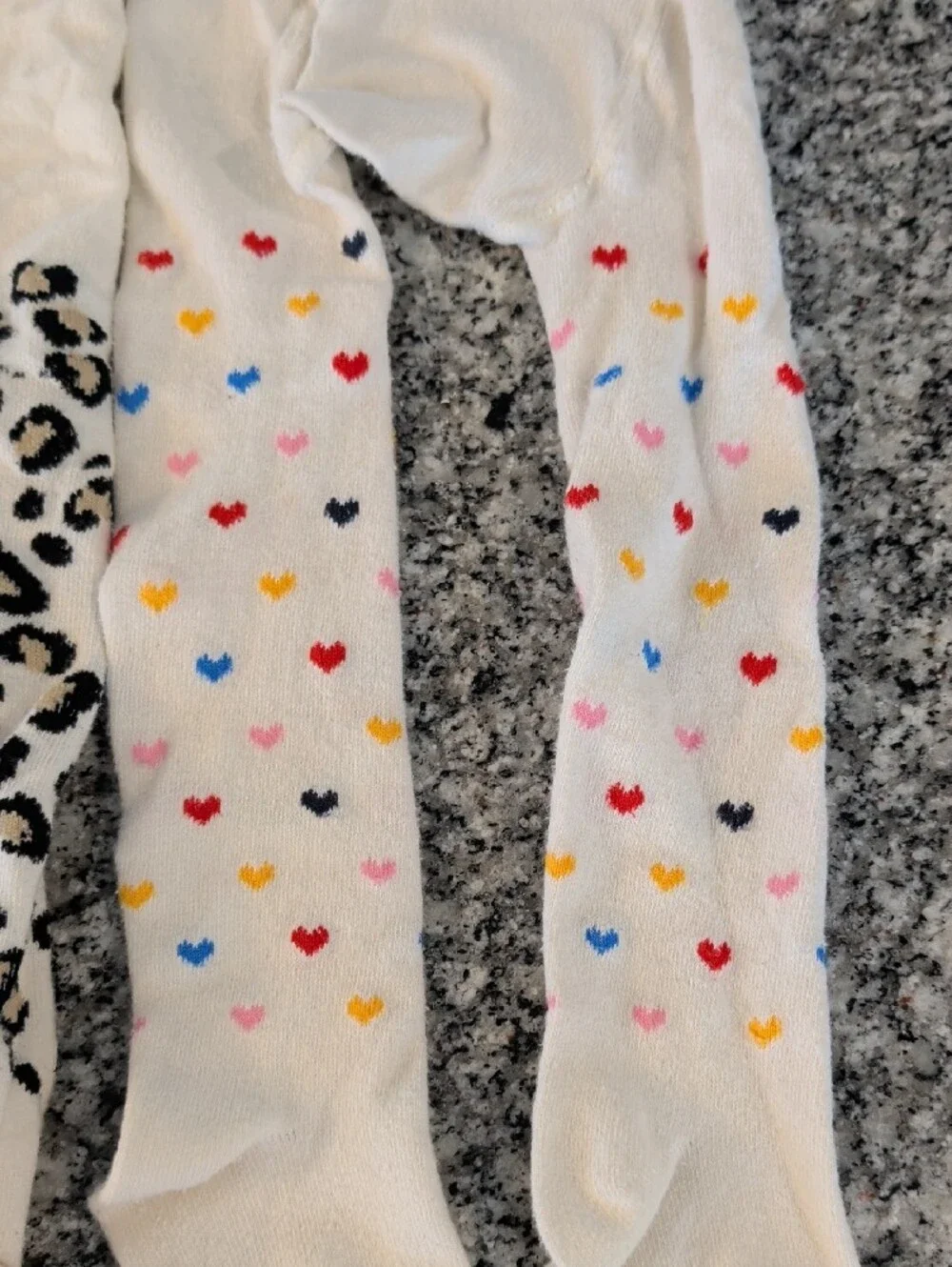 Girls' White Patterned Tights - Leopard and Heart Designs